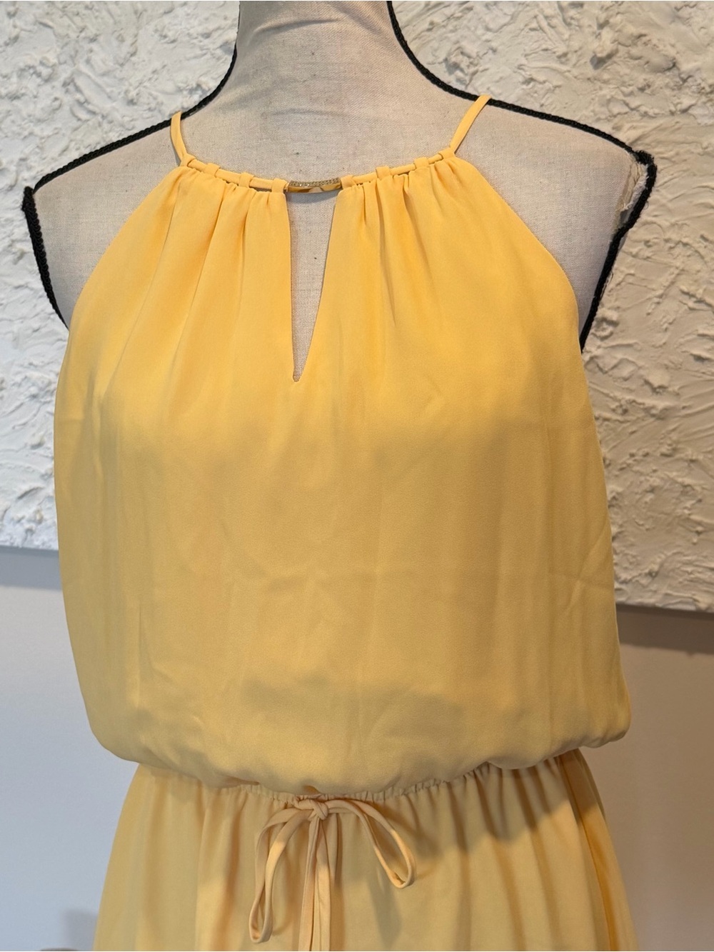 WHBM Yellow Sleeveless Chiffon Dress Drawstring Gold Hardware Size 8 NWT - Picture 3 of 8